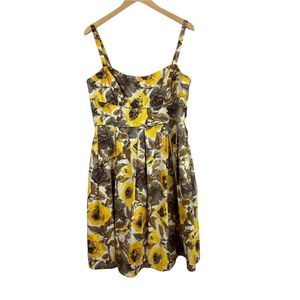 Maggy London yellow, white floral stretchy cotton dress